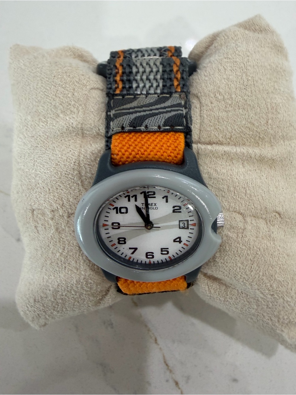 Timex Oval Watch with White Dial and Orange Accent Strap